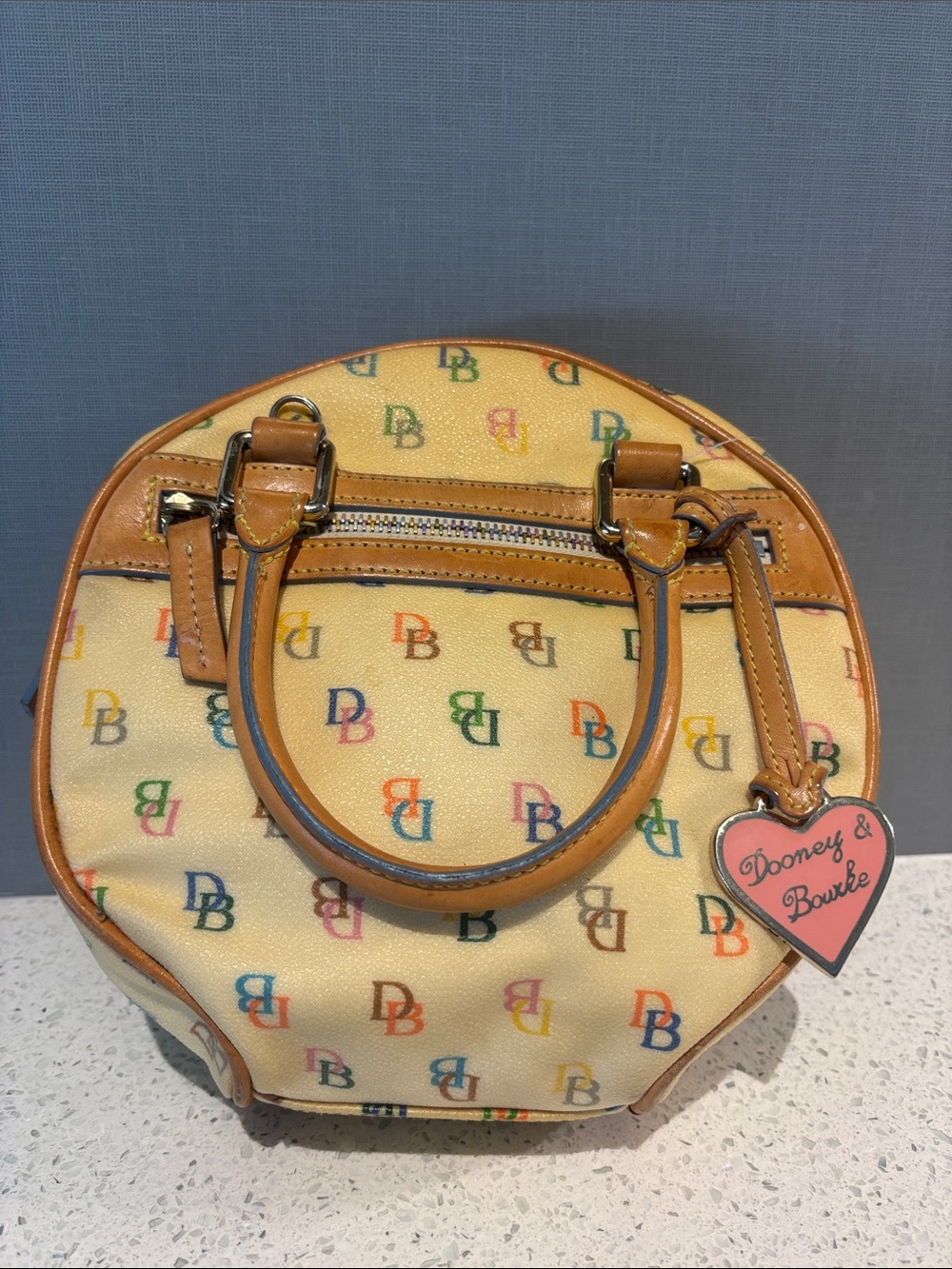Vintage Dooney & Bourke Multicolor Monogram "IT" Circle Satchel Bag Y2K